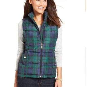 Charter Club Puffer Vest Blue & Green Plaid Size XL/P Retail $98